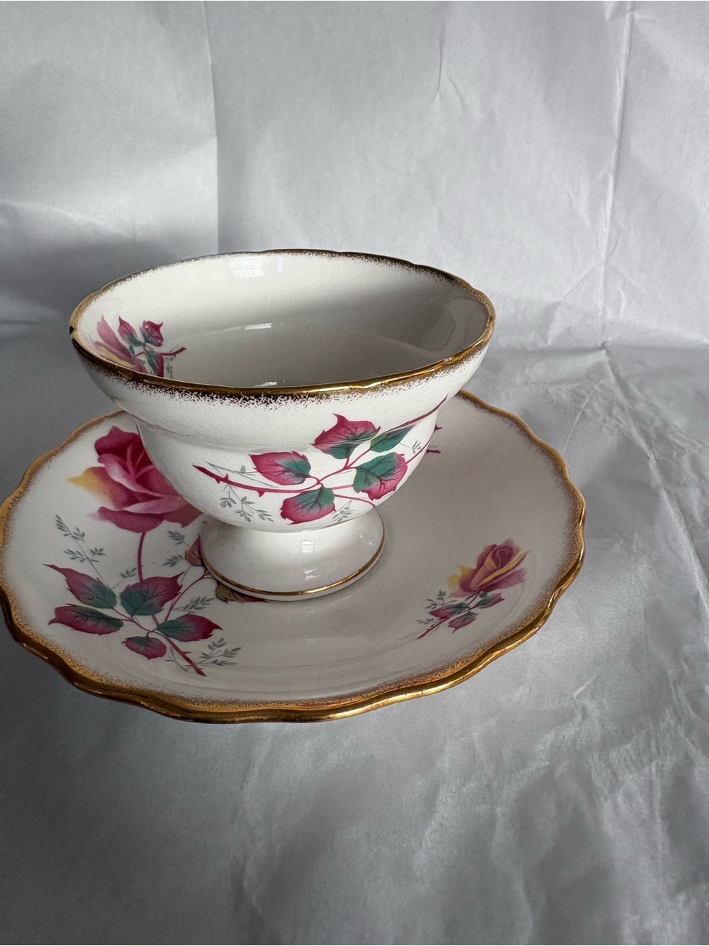 Rosina White Teacup & Saucer With Multi-color  Floral Gold Trim England Bone - Picture 7 of 15